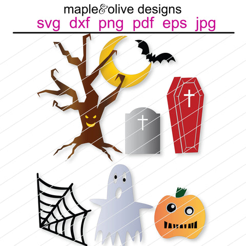 Spooky Halloween Elements! SVG Hand Drawn Cut File SVG Maple & Olive Designs 