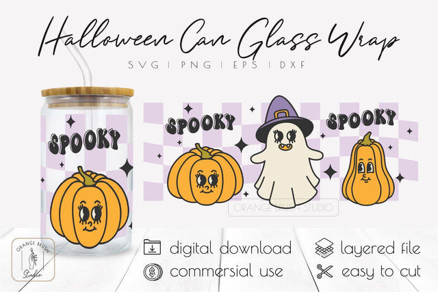 Spooky Halloween Libbey Glass Wrap Design Beer Can Glass Svg SVG OrangeBrushStudio 