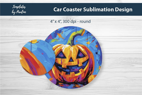 Spooky Halloween Pumpkin Car Coaster Sublimation Design 3 Sublimation Templates by Pauline 