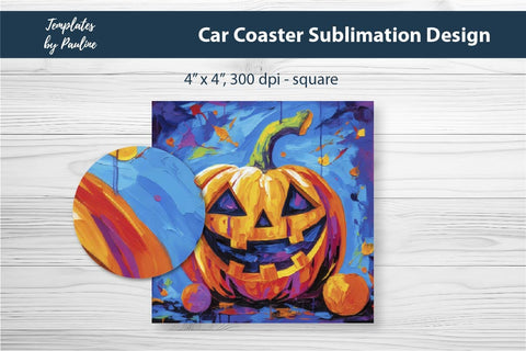 Spooky Halloween Pumpkin Car Coaster Sublimation Design 3 Sublimation Templates by Pauline 