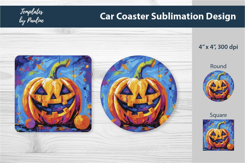 Spooky Halloween Pumpkin Car Coaster Sublimation Design 3 Sublimation Templates by Pauline 
