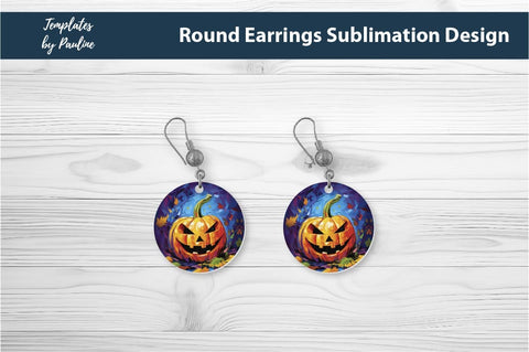 Spooky Halloween Pumpkin Earrings Sublimation Design 4 Sublimation Templates by Pauline 
