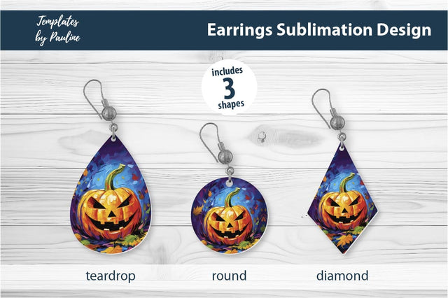 Spooky Halloween Pumpkin Earrings Sublimation Design 4 Sublimation Templates by Pauline 