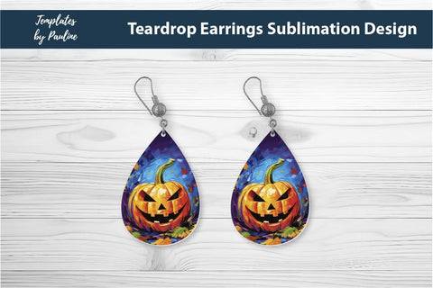 Spooky Halloween Pumpkin Earrings Sublimation Design 4 Sublimation Templates by Pauline 