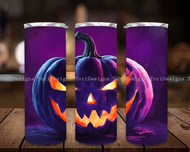 Spooky Halloween Pumpkin Tumbler Wrap 20oz Skinny Sublimation Tumbler Design Pumpkin Sublimation Downloads Watercolor Halloween Tumblers Sublimation ToriDesigns 