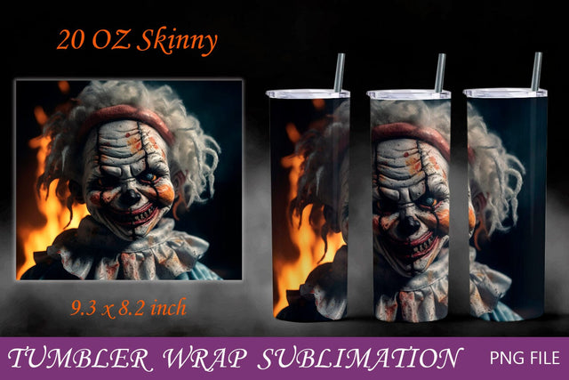 Spooky halloween tumbler wrap, Horror clown 20 oz skinny tumbler Sublimation AnastasiyaArtDesign 