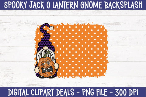 Spooky Jack O Lantern Gnome Backsplash Background - Spooky Pumpkin Holiday Backsplash for Halloween Sublimation Digital Clipart Deals 