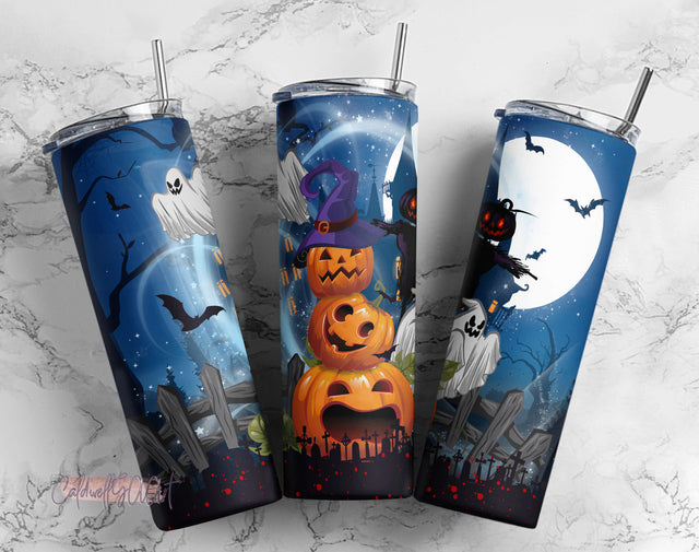Spooky Jack O'Lanterns Halloween Tumbler Png, Sublimation Design Download PNG File Instant Download Sublimation CaldwellArt 