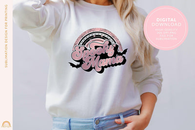 Spooky Mama Halloween Sublimation Design with Bats HM Sublimation Pixel Sublimation 