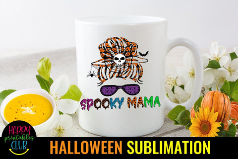 Spooky Mama Messy Bun Halloween Sublimation-Halloween Mama Sublimation Happy Printables Club 