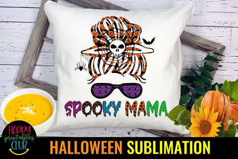 Spooky Mama Messy Bun Halloween Sublimation-Halloween Mama Sublimation Happy Printables Club 