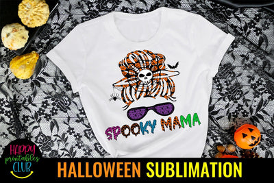 Spooky Mama Messy Bun Halloween Sublimation-Halloween Mama Sublimation Happy Printables Club 