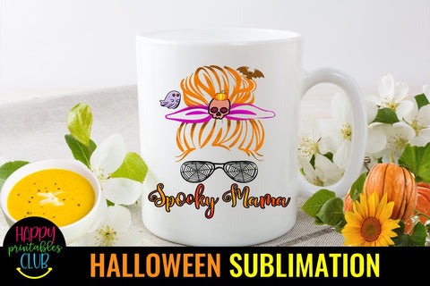 Spooky Mama Messy Bun Halloween Sublimation-Halloween Mama Sublimation Happy Printables Club 