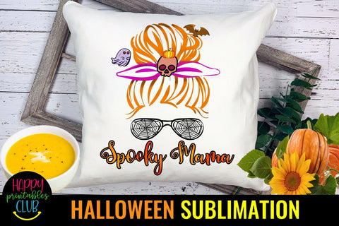 Spooky Mama Messy Bun Halloween Sublimation-Halloween Mama Sublimation Happy Printables Club 