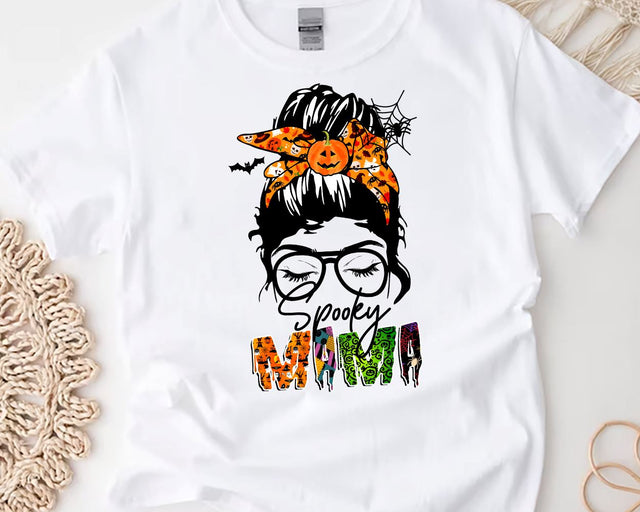 Spooky Mama PNG, Halloween png, Messy Bun png, Women Glasses png, Horror png, Pumpkin png, Witch, Spider, Spooky Mom, Halloween Sublimation Sublimation BouDesign 