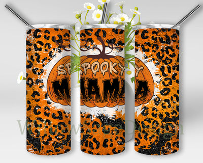 Spooky Mama Tumbler Png, Halloween Pumpkin Leopard 20oz Skinny Tumbler, Halloween Spooky Design Tumbler Template, Halloween Sublimation Design, Digital Download Sublimation WillowSageDesign 