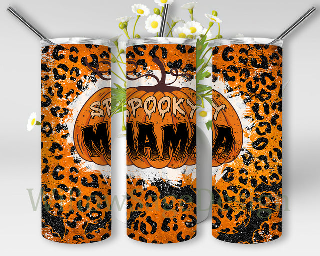 Spooky Mama Tumbler Png, Halloween Pumpkin Leopard 20oz Skinny Tumbler, Halloween Spooky Design Tumbler Template, Halloween Sublimation Design, Digital Download Sublimation WillowSageDesign 