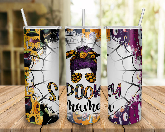 Spooky Mama Tumbler PNG, Halloween Tumbler Sublimation Design Download, Seamless 20oz Skinny Tumbler Design PNG, Spooky, Halloween Mama SVG BOO-design 