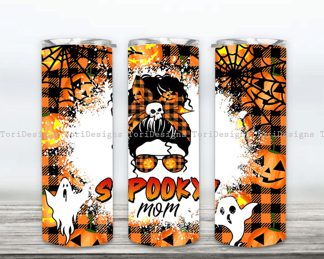 Spooky MOM 20oz Skinny Tumbler Sublimation Designs for Straight Tapered Tumbler PNG File Digital Download, Halloween Messy Bun Mom Life Tumbler PNG Sublimation ToriDesigns 