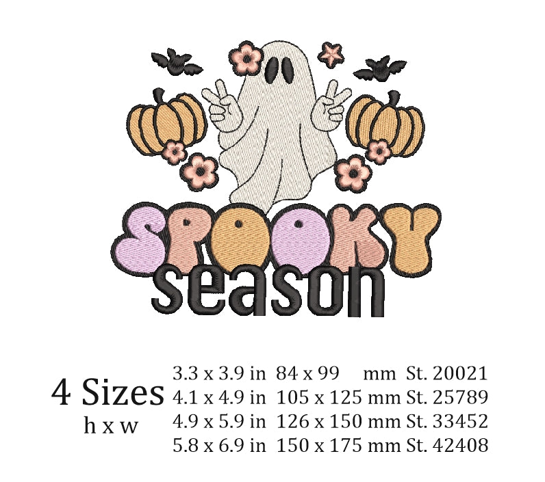 Spooky season embroidery design, Halloween embroidery, 4 sizes, instan ...