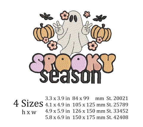 Spooky season embroidery design, Halloween embroidery, 4 sizes, instant download Embroidery/Applique DESIGNS ArtEMByNatalia 