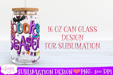 Spooky season glass can PNG for sublimation | Halloween PNG Sublimation Amorclipart 