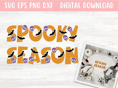 Spooky Season SVG File for Cricut or Silhouette, Halloween Sublimation PNG, Skull & Bats SVG Digital Download Commercial Use SVG Apple Grove Designs 