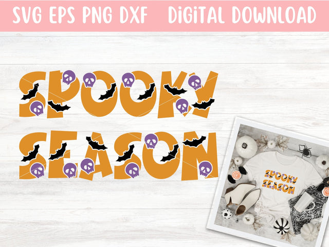 Spooky Season SVG File for Cricut or Silhouette, Halloween Sublimation PNG, Skull & Bats SVG Digital Download Commercial Use SVG Apple Grove Designs 