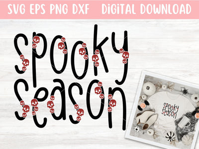 Spooky Season SVG File for Cricut or Silhouette, Halloween Sublimation PNG, Skulls SVG Digital Download Commercial Use SVG Apple Grove Designs 