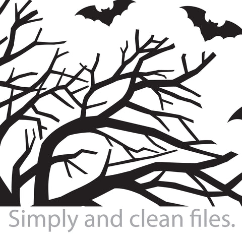 Spooky tree and flying bats SVG TribaliumArtSF 