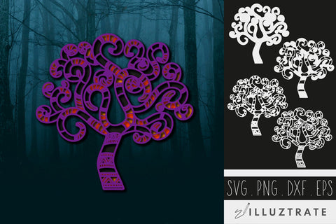 Spooky Tree Paper Cutting SVG | Halloween Paper Cut file SVG Illuztrate 