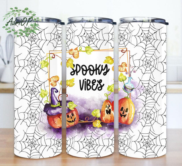 Spooky Vibes 20oz Tumbler Png, Halloween Pumpkin Tumbler Design, Spiderweb Tumbler Wrap, Spooky Season Design With Lid And Straw, Halloween Tumbler Template, Digital Download Sublimation AdriOP 