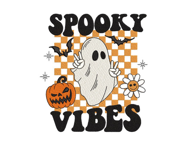 Spooky Vibes Embroidery Design, Halloween Ghost Embroidery Design, Retro Halloween Embroidery Design, 4 sizes, Instant Download Embroidery/Applique DESIGNS Nino Nadaraia 