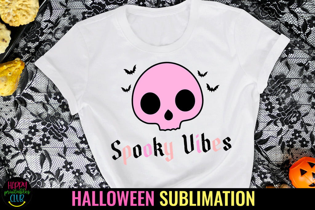 Spooky Vibes Halloween Sublimation I Pink Halloween PNG - So Fontsy