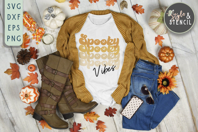 Spooky Vibes SVG | Halloween | Retro SVG SVG Style and Stencil 