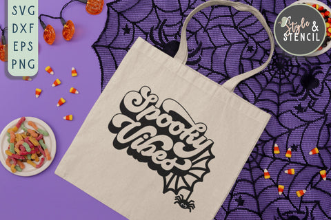 Spooky Vibes SVG | Halloween | Spider Web SVG Style and Stencil 