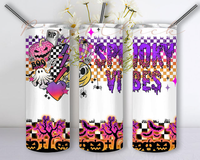 Spooky Vibes Tumbler Wrap PNG, Spooky Vibes 20oz Tumbler Sublimation, Skinny Tumbler Wrap, Ghost Tumbler, Digital Download Sublimation PixelChick 
