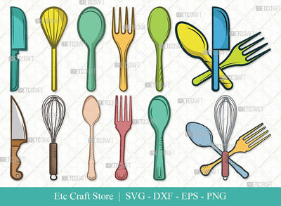 Spoon Clipart SVG Cut File | Fork Svg | Knife Svg | Utensil Svg | Cutlery Svg | Eps | Dxf | Png | Bundle SVG ETC Craft 