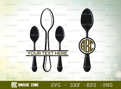 Spoon SVG Monogram, Cutlery Set Svg, Spoon Knife Fork Set Svg, Knife Svg, Fork Svg, Kitchen Set Svg, Cutlery Set Monogram SVG Unique Zone 