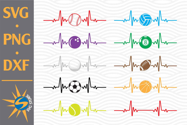Sport Ball Heartbeat SVG, PNG, DXF Digital Files Include SVG SVGStoreShop 