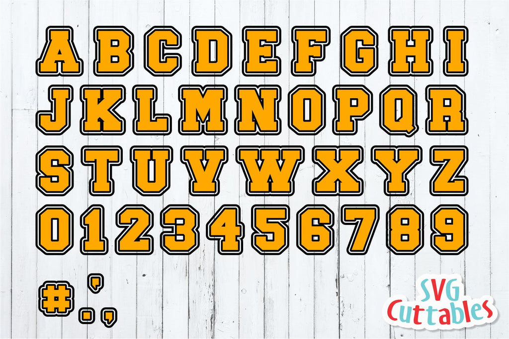 Sport Double Outlined svg Alphabet with Numbers - So Fontsy