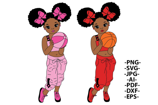 Sport Girl Clipart, Afro Girl Bundle Svg, Sweet Cute Girl, Girls With Ball, Fashion Baby Girl Svg, Hair with Bows, African American Cut File SVG 1uniqueminute 