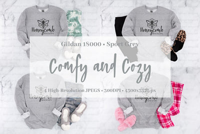 Sport Grey Gildan 18000 Sweatshirt Mockup Bundle, Women's Sweatshirt Mockup, Comfy and Cozy Mockup Mock Up Photo Honeycomb Mockups 