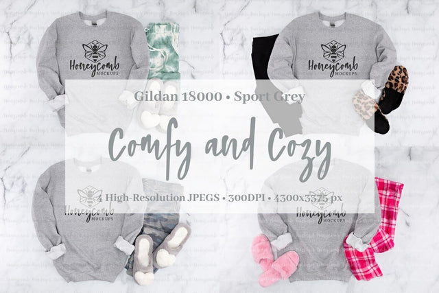 Sport Grey Gildan 18000 Sweatshirt Mockup Bundle, Women's Sweatshirt Mockup, Comfy and Cozy Mockup Mock Up Photo Honeycomb Mockups 