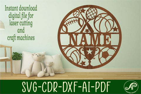 Sport name sign svg laser cut template SVG APInspireddesigns 