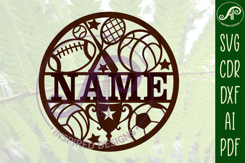 Sport name sign svg laser cut template SVG APInspireddesigns 