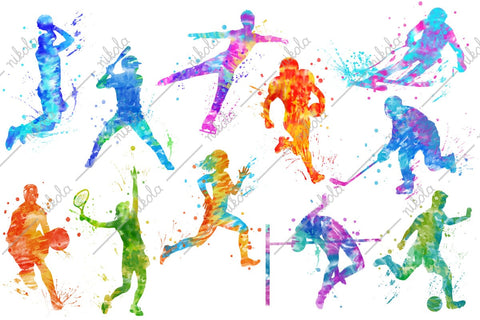 Sport Players Watercolor Tennis Rugby Running Football PNG Sublimation nikola 