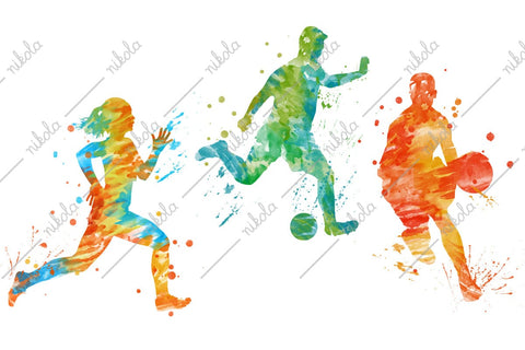 Sport Players Watercolor Tennis Rugby Running Football PNG Sublimation nikola 