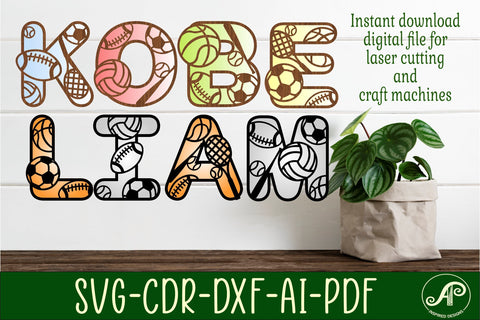 Sports ball alphabet set. 2 layer letters. 47 letter options SVG vector file ai, cdr, dxf and pdf/ instant download digital SVG APInspireddesigns 