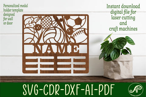 Sports ball medal holder Name svg laser cut template SVG APInspireddesigns 